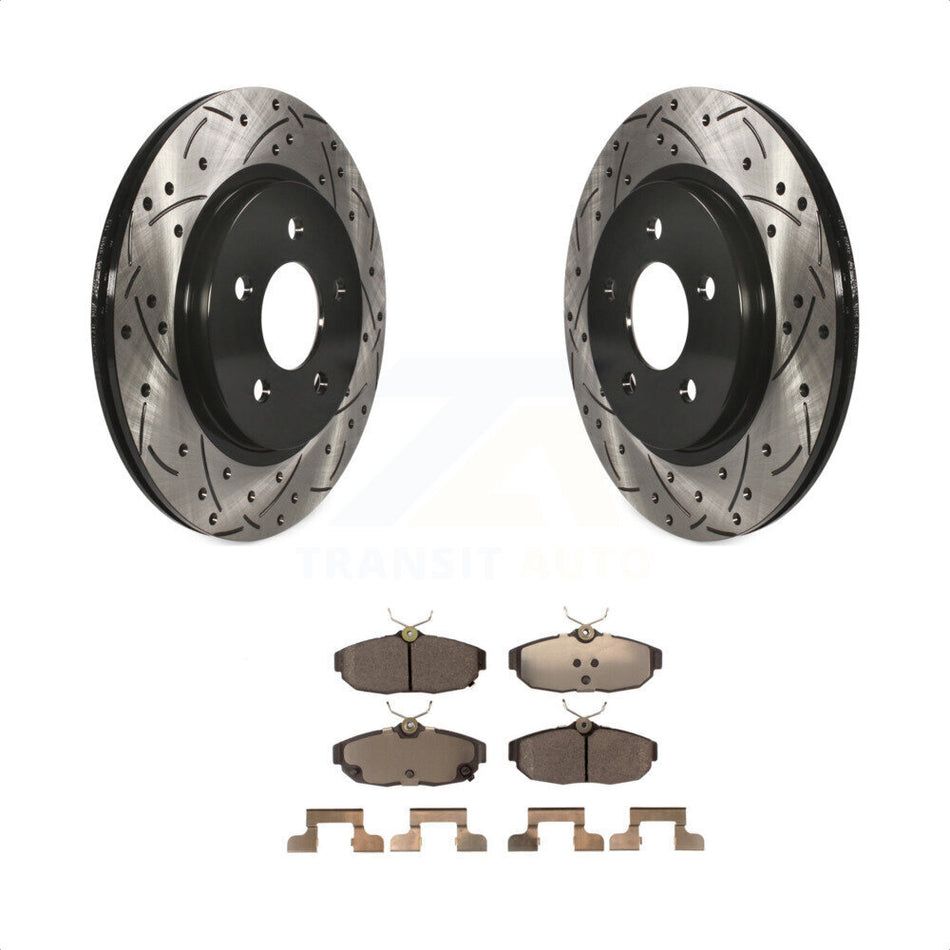 Rear Coated Drilled Slotted Disc Brake Rotors And Ceramic Pads Kit For Ford Mustang KDT-100449 by Transit Auto