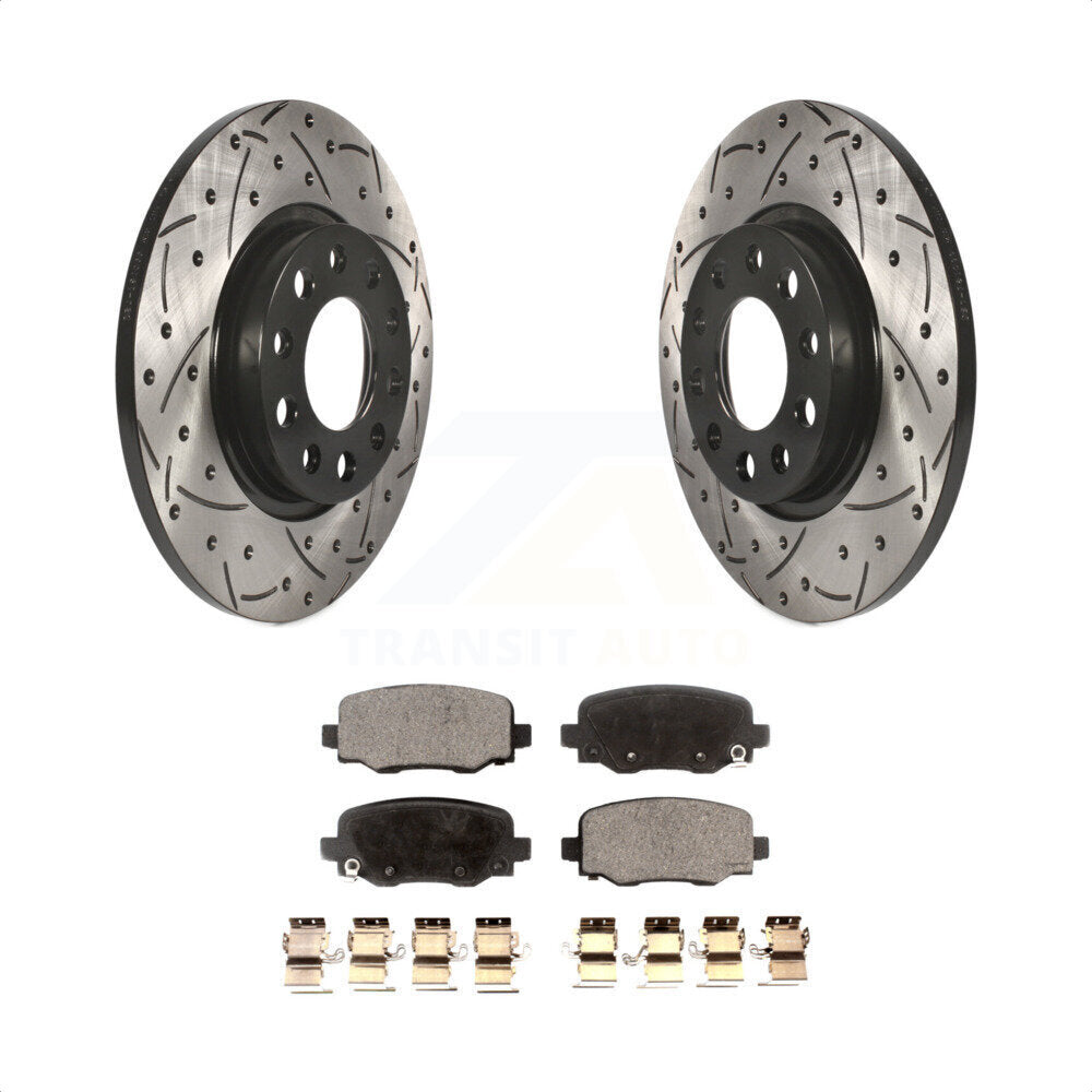 Rear Coated Drilled Slotted Disc Brake Rotors And Ceramic Pads Kit For Jeep Cherokee Chrysler 200 KDT-100488 by Transit Auto