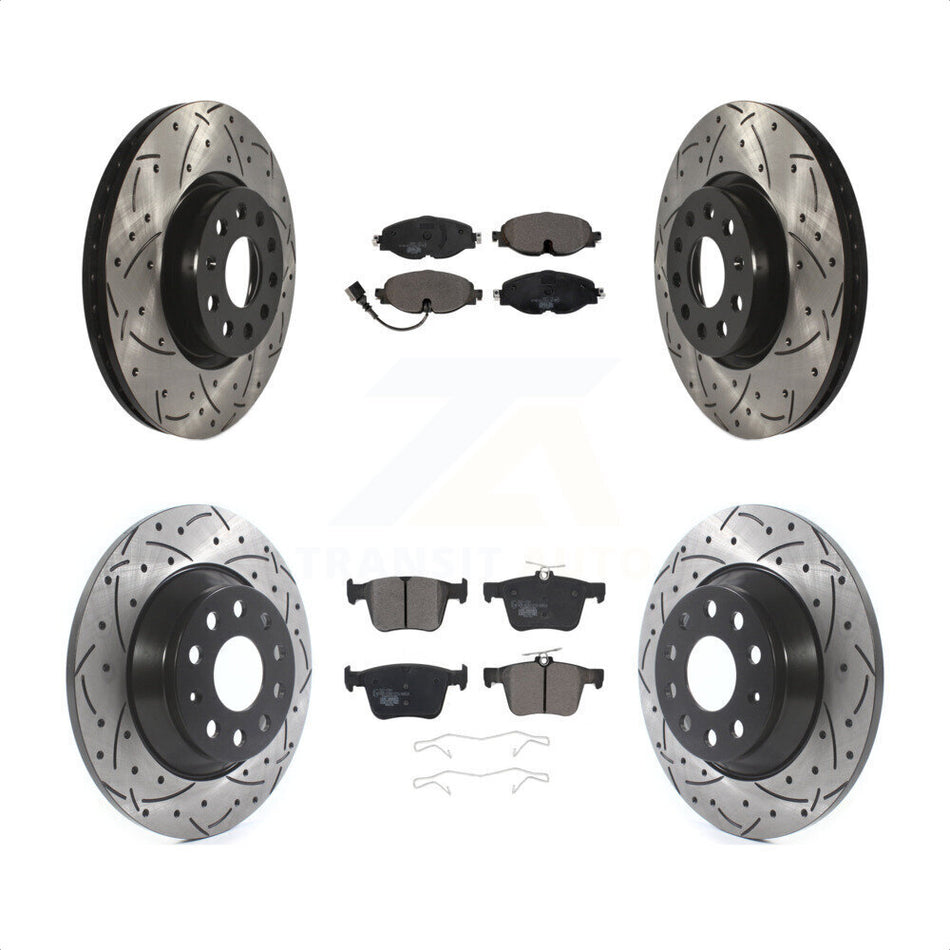 Front Rear Coated Drilled Slotted Disc Brake Rotors And Ceramic Pads Kit For Audi TT Quattro KDT-100596 by Transit Auto