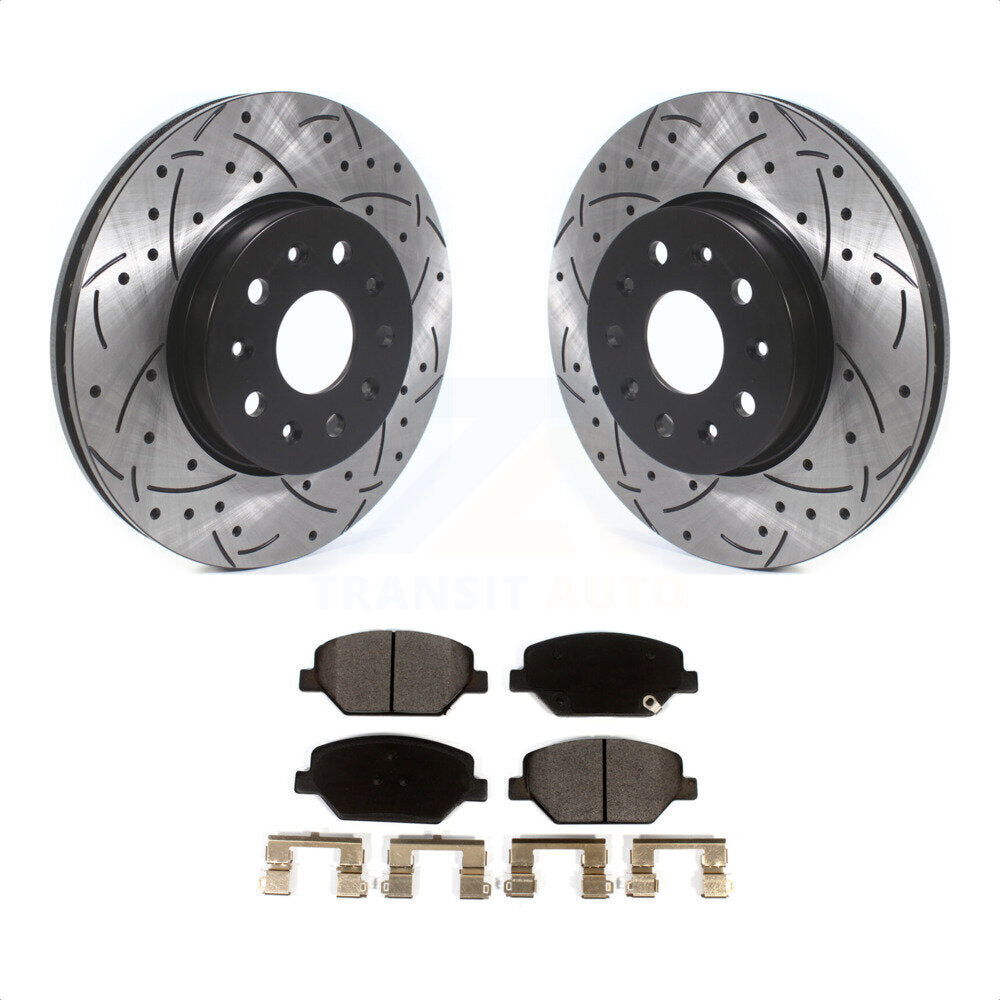 Front Coated Drilled Slotted Disc Brake Rotors And Ceramic Pads Kit For Chevrolet Camaro Without Brembo Calipers KDT-100637 by Transit Auto