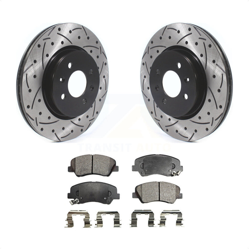 Front Coated Drilled Slotted Disc Brake Rotors And Ceramic Pads Kit For Kia Rio KDT-100642 by Transit Auto