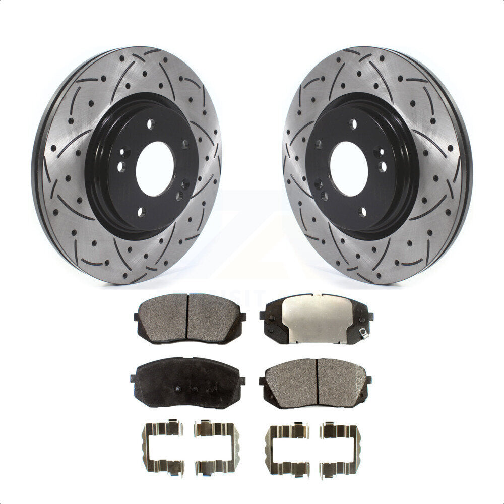 Front Coated Drilled Slotted Disc Brake Rotors And Ceramic Pads Kit For 2015 Hyundai Sonata GAS engine With Manual Parking KDT-100646 by Transit Auto