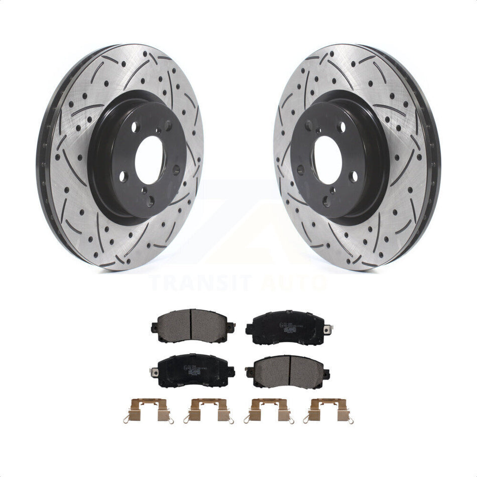 Front Coated Drilled Slotted Disc Brake Rotors And Ceramic Pads Kit For 2017-2021 Subaru Impreza With 276mm Diameter Rotor KDT-100655 by Transit Auto