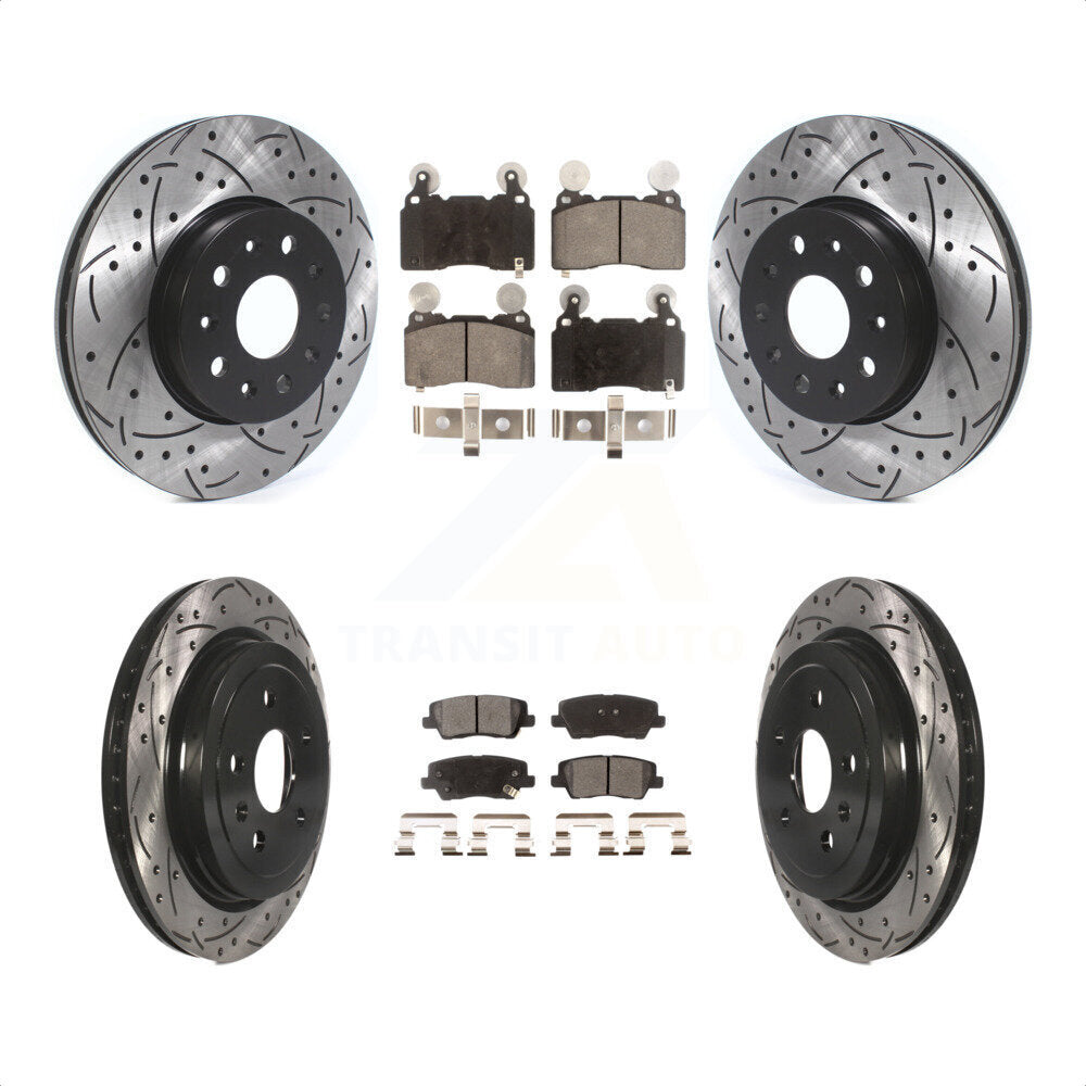 Front Rear Coated Drilled Slotted Disc Brake Rotors And Ceramic Pads Kit For Cadillac CTS KDT-100665 by Transit Auto