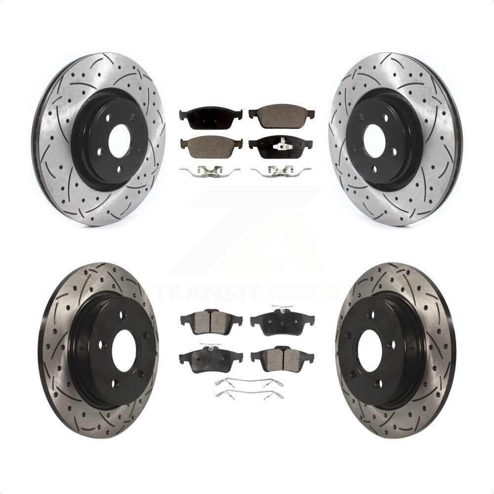 Front Rear Coated Drilled Slotted Disc Brake Rotors And Ceramic Pads Kit For Ford Focus ST KDT-100667 by Transit Auto