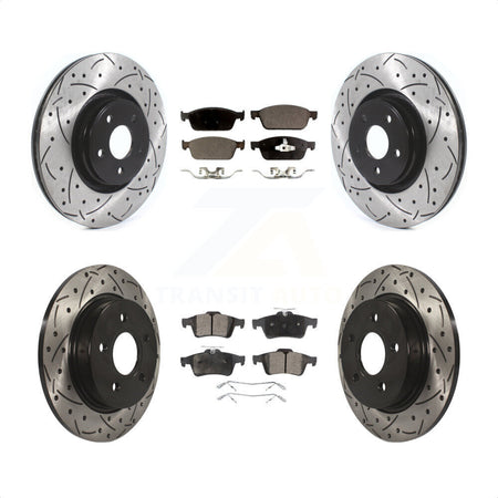 Front Rear Coated Drilled Slotted Disc Brake Rotors And Ceramic Pads Kit For Ford Focus ST KDT-100667 by Transit Auto