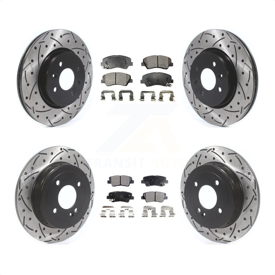 Front Rear Coated Drilled Slotted Disc Brake Rotors And Ceramic Pads Kit For Kia Rio KDT-100675 by Transit Auto