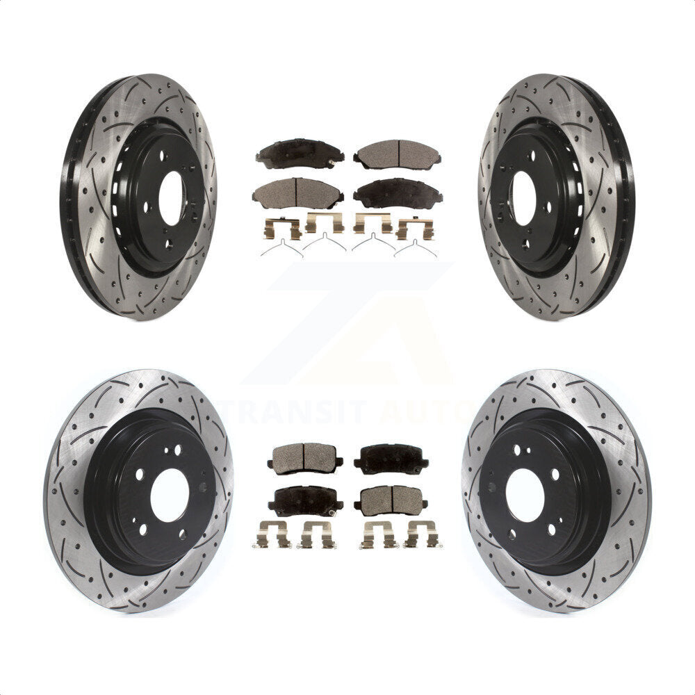 Front Rear Coated Drilled Slotted Disc Brake Rotors And Ceramic Pads Kit For Acura MDX KDT-100677 by Transit Auto