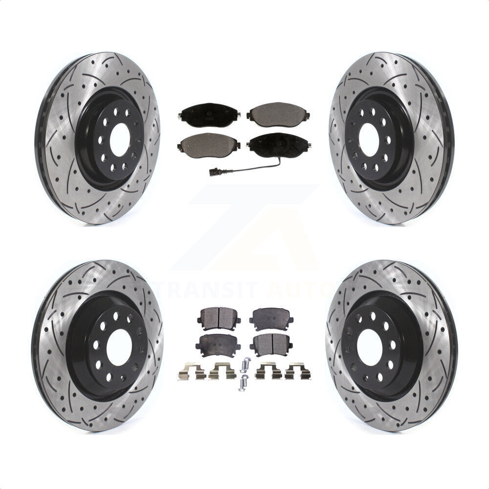 Front Rear Coated Drilled Slotted Disc Brake Rotors And Ceramic Pads Kit For Volkswagen GTI KDT-100678 by Transit Auto