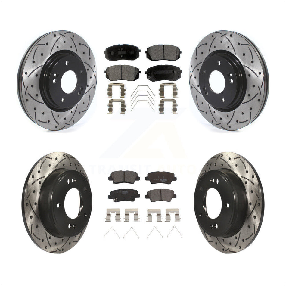 Front Rear Coated Drilled Slotted Disc Brake Rotors And Ceramic Pads Kit For Kia Soul Forte KDT-100685 by Transit Auto