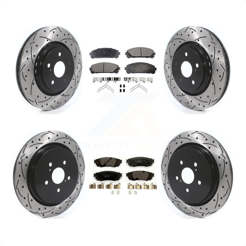 Front Rear Coated Drilled Slotted Disc Brake Rotors And Ceramic Pads Kit For Lexus RX350 RX450h RX350L RX450hL KDT-100688 by Transit Auto