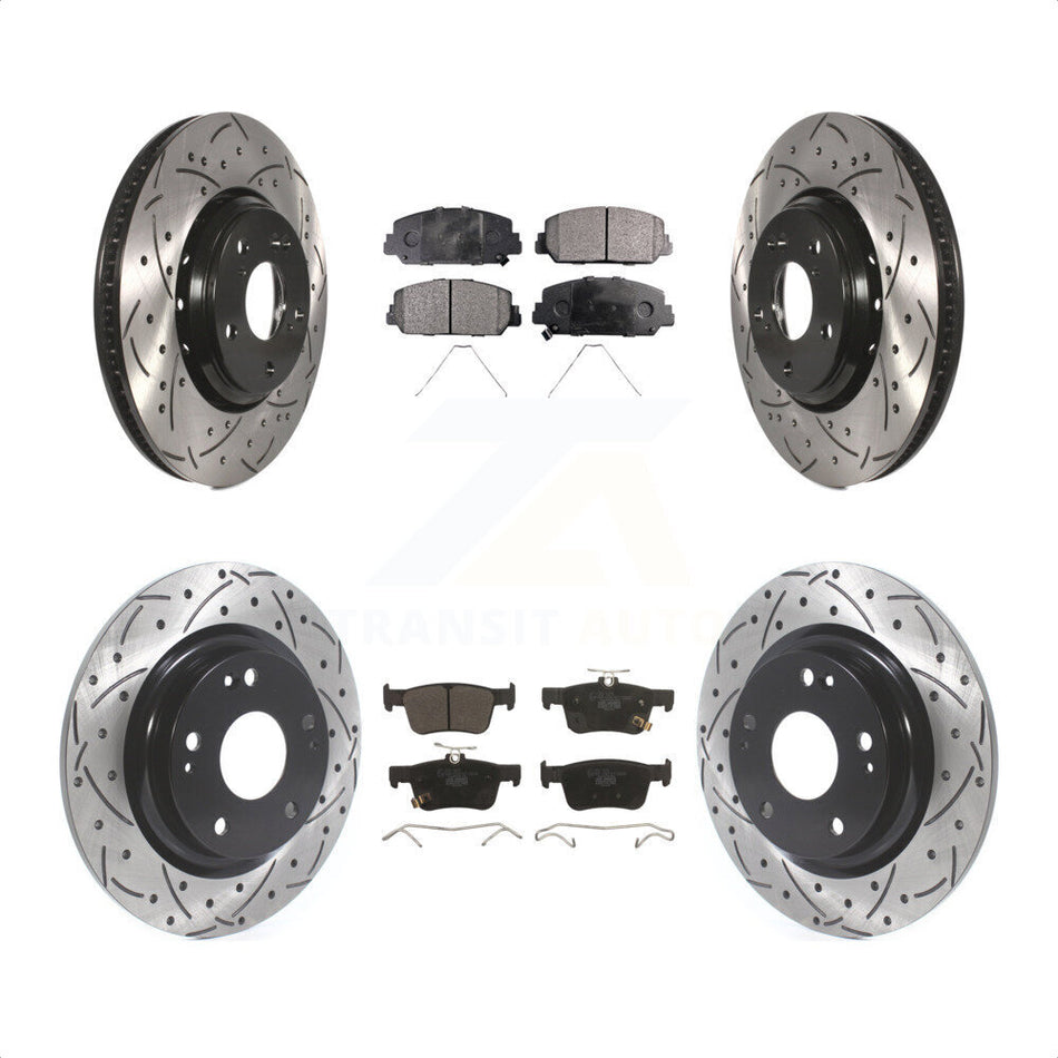 Front Rear Coated Drilled Slotted Disc Brake Rotors And Ceramic Pads Kit For Honda Civic KDT-100689 by Transit Auto