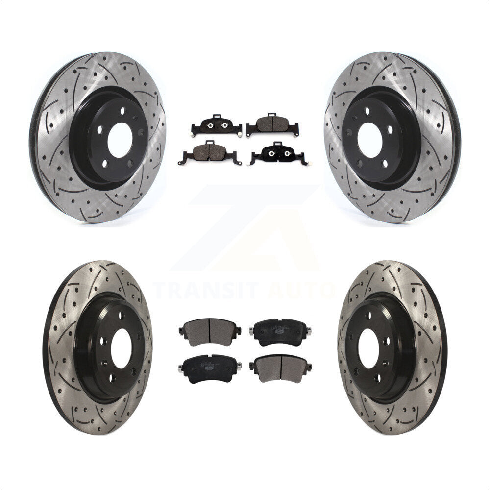 Front Rear Coated Drilled Slotted Disc Brake Rotors And Ceramic Pads Kit For Audi A4 Quattro KDT-100691 by Transit Auto