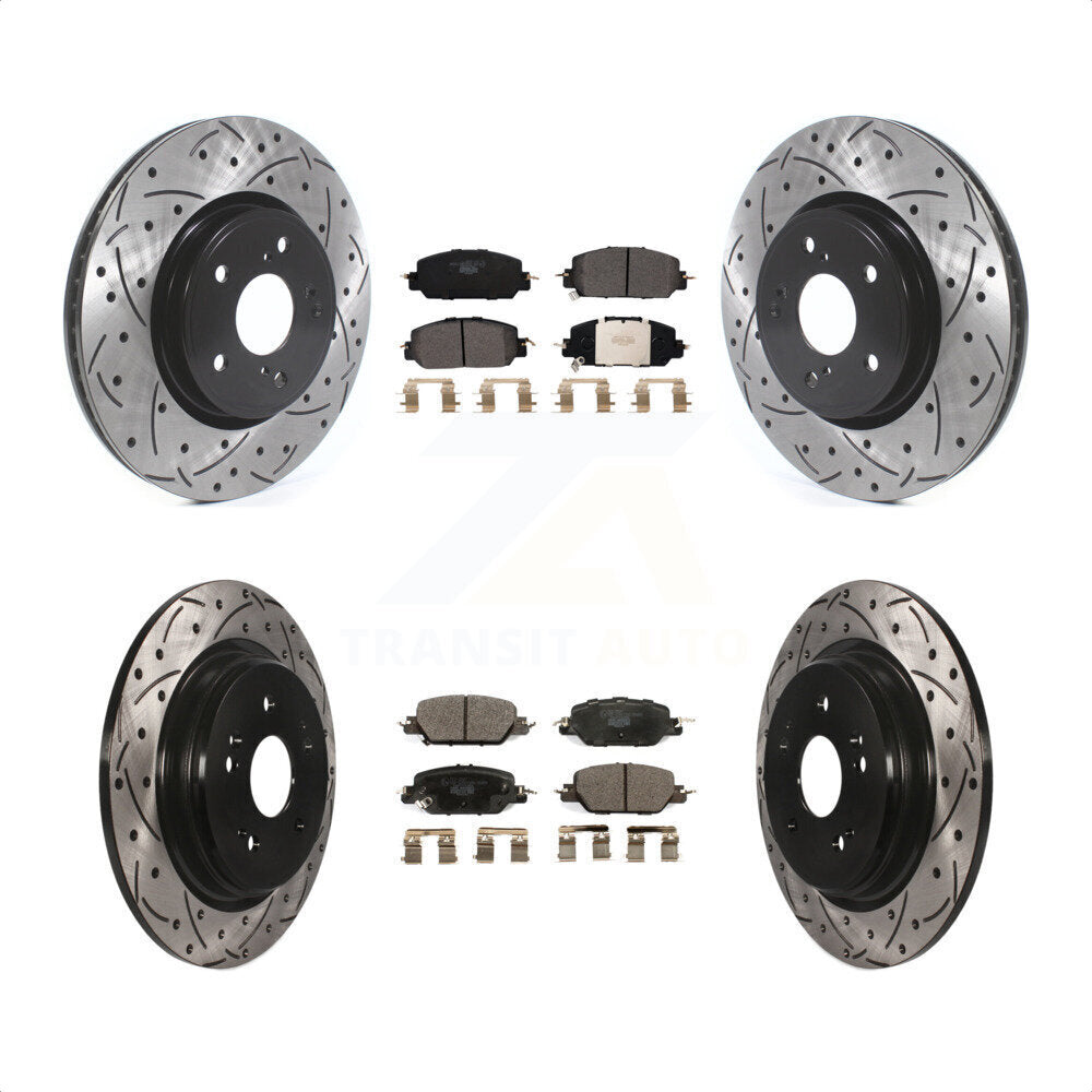 Front Rear Coated Drilled Slotted Disc Brake Rotors And Ceramic Pads Kit For Honda CR-V KDT-100693 by Transit Auto