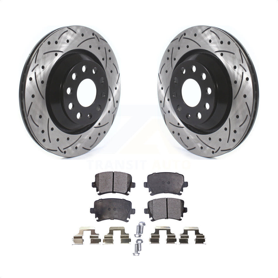 Rear Coated Drilled Slotted Disc Brake Rotors And Ceramic Pads Kit For Volkswagen CC Passat GTI Golf R R32 Audi TTS Quattro KDT-100700 by Transit Auto