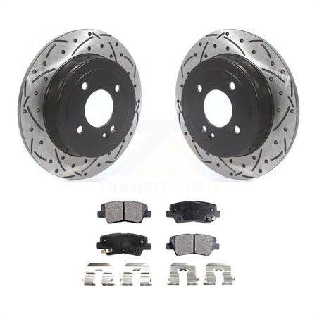 Rear Coated Drilled Slotted Disc Brake Rotors And Ceramic Pads Kit For Hyundai Accent Kia Rio KDT-100705 by Transit Auto