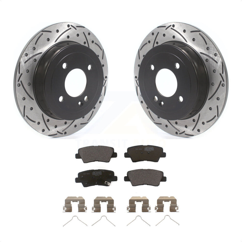 Rear Coated Drilled Slotted Disc Brake Rotors And Ceramic Pads Kit For Hyundai Accent Kia Rio KDT-100706 by Transit Auto