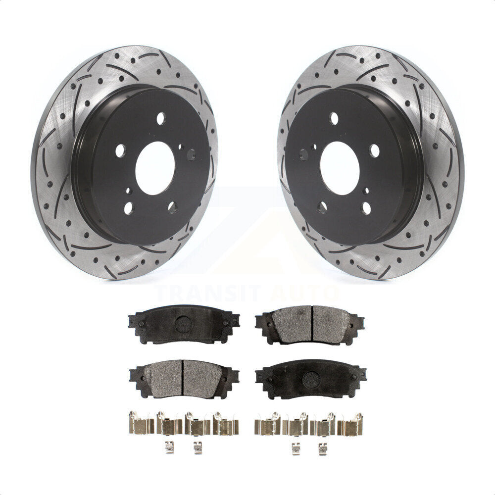 Rear Coated Drilled Slotted Disc Brake Rotor & Ceramic Pad Kit For Toyota Camry RAV4 Lexus NX200t C-HR NX300 ES350 Avalon NX300h ES300h UX250h UX200 ES250 Venza Corolla Cross KDT-100707 by Transit Auto