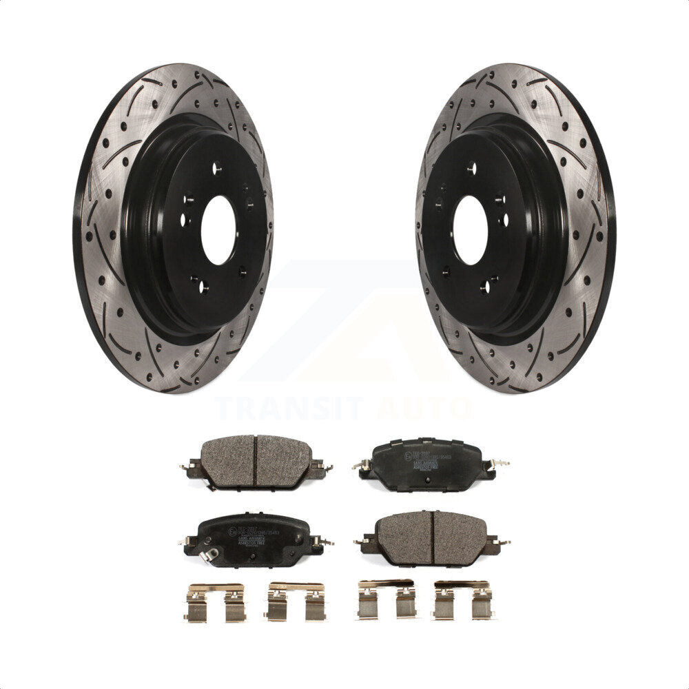 Rear Coated Drilled Slotted Disc Brake Rotors And Ceramic Pads Kit For 2017-2022 Honda CR-V KDT-100709 by Transit Auto