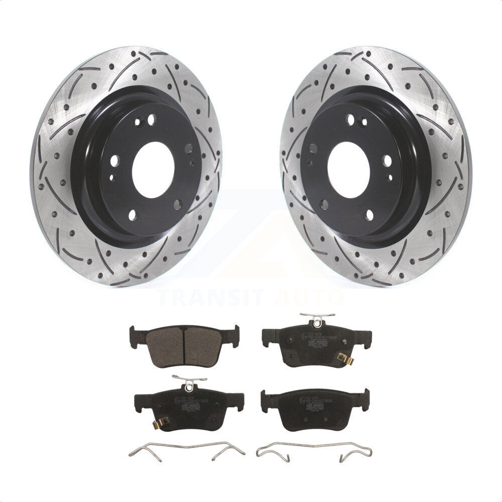 Rear Coated Drilled Slotted Disc Brake Rotors And Ceramic Pads Kit For Honda Civic KDT-100713 by Transit Auto