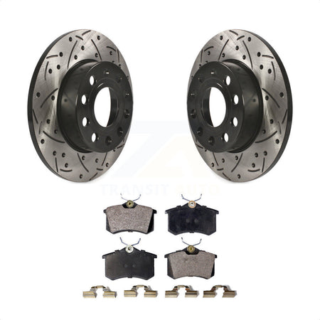 Rear Coated Drilled Slotted Disc Brake Rotors And Ceramic Pads Kit For 2011 Volkswagen Golf With 256mm Diameter Rotor KDT-100722 by Transit Auto