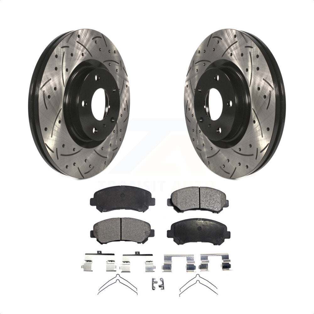 Front Coated Drilled Slotted Disc Brake Rotors And Ceramic Pads Kit For Nissan Maxima KDT-100725 by Transit Auto