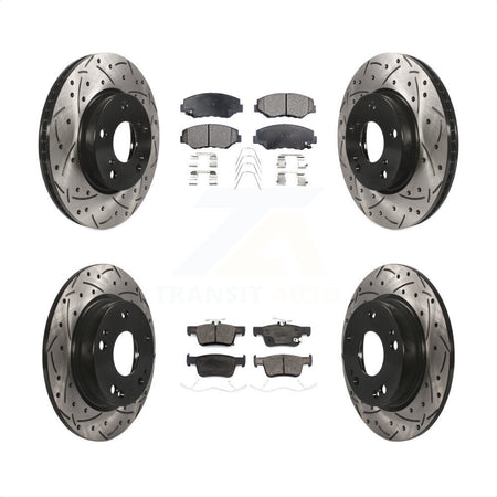 Front Rear Coated Drilled Slotted Disc Brake Rotors And Ceramic Pads Kit For Honda Civic KDT-100742 by Transit Auto