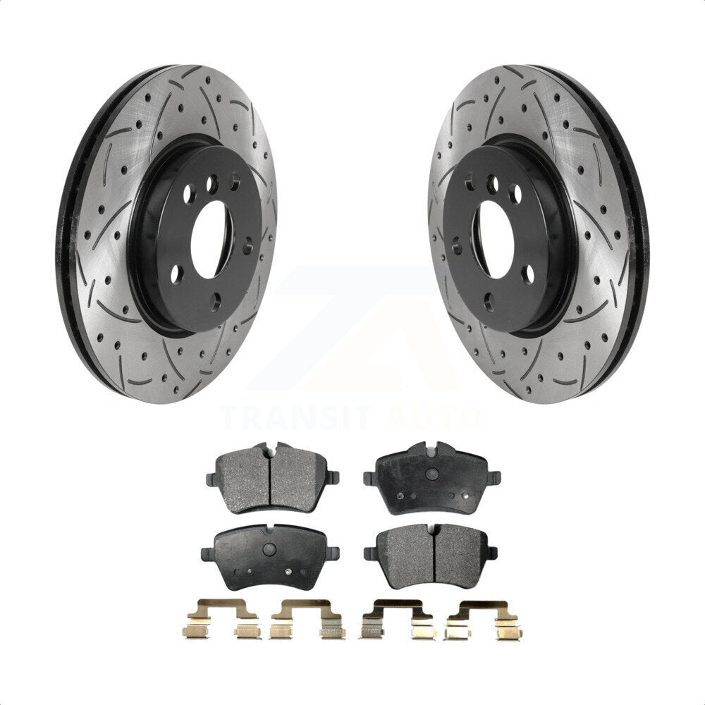 Front Coated Drilled Slotted Disc Brake Rotors And Ceramic Pads Kit For Mini Cooper KDT-100803 by Transit Auto