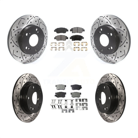 Front Rear Coated Drilled Slotted Disc Brake Rotors And Ceramic Pads Kit For Honda Civic KDT-100829 by Transit Auto