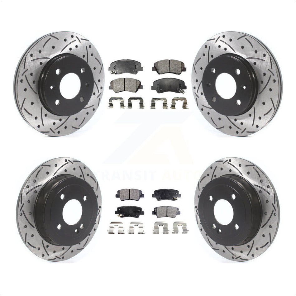 Front Rear Coated Drilled Slotted Disc Brake Rotors And Ceramic Pads Kit For Hyundai Accent Kia Rio KDT-100887 by Transit Auto