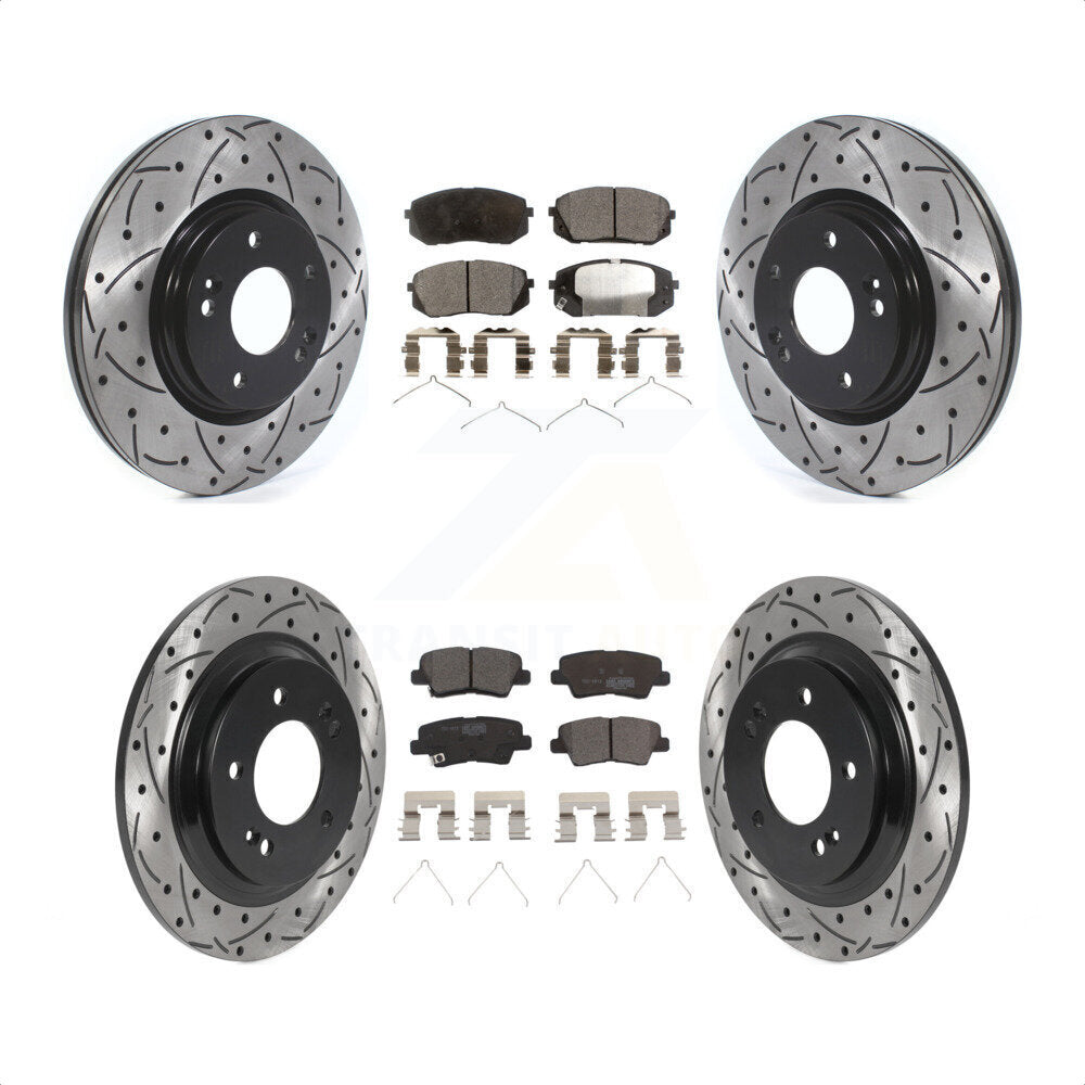 Front Rear Coated Drilled Slotted Disc Brake Rotors And Ceramic Pads Kit For Kia Optima With Electric Parking KDT-100897 by Transit Auto