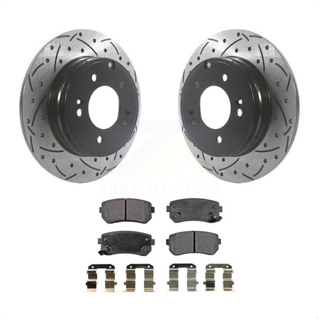 Rear Coated Drilled Slotted Disc Brake Rotors And Ceramic Pads Kit For Hyundai Sonata Tucson Kia Cadenza KDT-100927 by Transit Auto