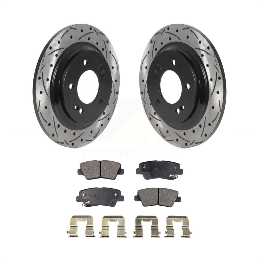 Rear Coated Drilled Slotted Disc Brake Rotors And Ceramic Pads Kit For Hyundai Sonata Azera KDT-100948 by Transit Auto