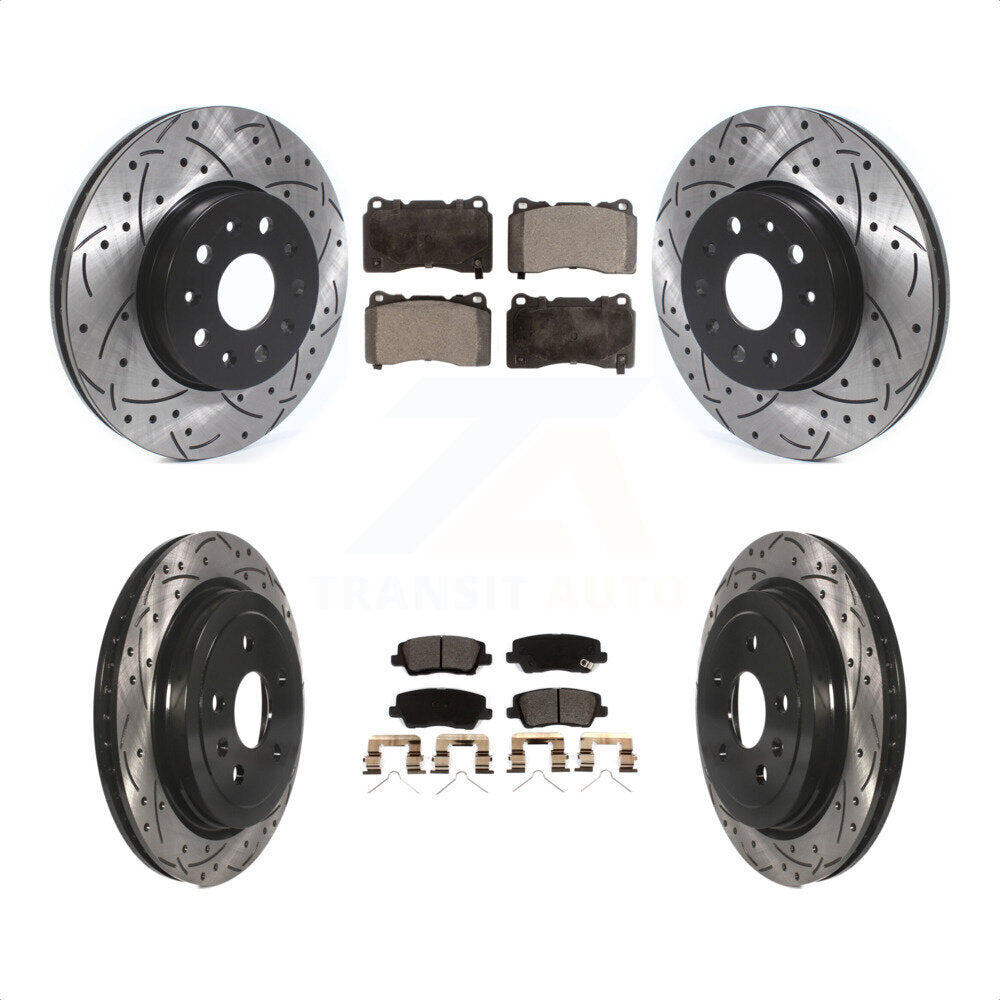 Front Rear Coated Drilled Slotted Disc Brake Rotors And Ceramic Pads Kit For Cadillac CTS KDT-100998 by Transit Auto