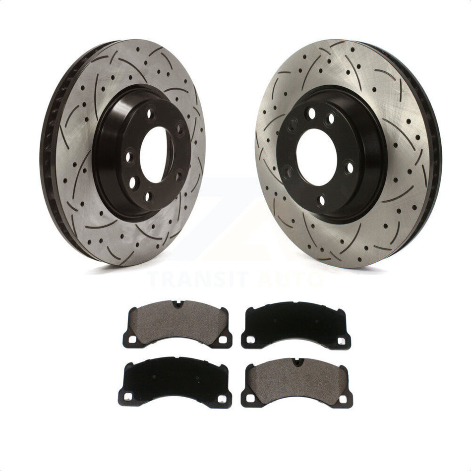 Front Coated Drilled Slotted Disc Brake Rotors And Ceramic Pads Kit For Porsche Cayenne KDT-101020 by Transit Auto