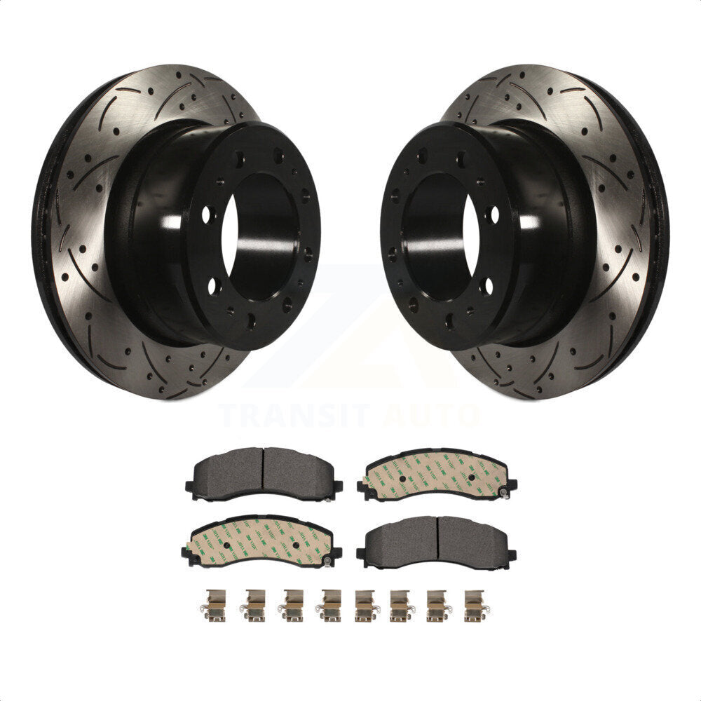 Rear Coated Drilled Slotted Disc Brake Rotors And Ceramic Pads Kit For 2019-2022 Ram 2500 3500 KDT-101092 by Transit Auto