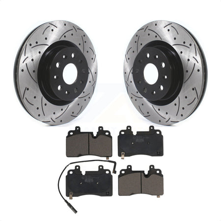 Front Coated Drilled Slotted Disc Brake Rotors And Ceramic Pads Kit For 2019-2020 Cadillac CT6 With Heavy Duty Brakes 345mm Diameter Rotor KDT-101106 by Transit Auto