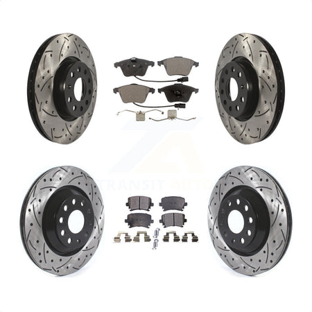 Front Rear Coated Drilled Slotted Disc Brake Rotors And Ceramic Pads Kit For Volkswagen CC KDT-101107 by Transit Auto