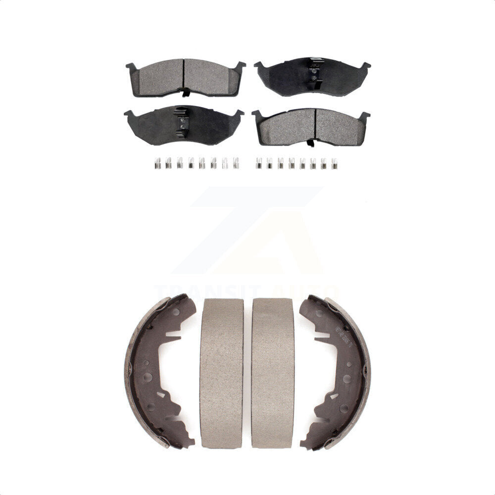 Front Rear Semi-Metallic Brake Pads And Drum Shoes Kit For Dodge Grand Caravan Chrysler Town & Country Plymouth Voyager KFN-100106 by Transit Auto