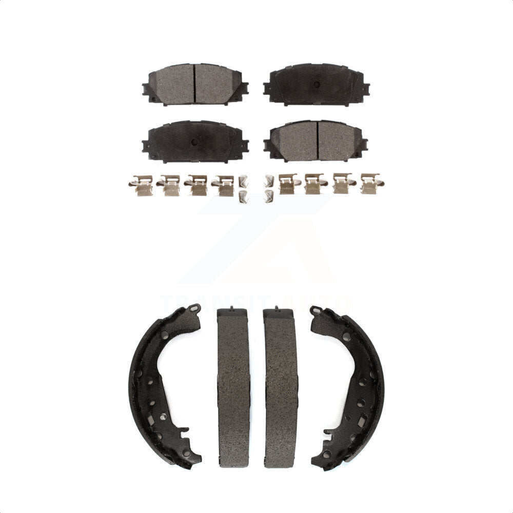 Front Rear Semi-Metallic Brake Pads And Drum Shoes Kit For 2014 Toyota Prius KFN-100210 by Transit Auto