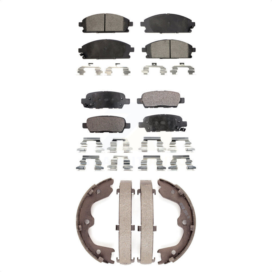 Front Rear Semi-Metallic Brake Pads And Parking Shoes Kit For 2006-2007 Nissan Quest KFN-100510 by Transit Auto