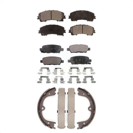 Front Rear Semi-Metallic Brake Pads And Parking Shoes Kit For 2014 INFINITI Q50 Base Premium Hybrid KFN-100520 by Transit Auto