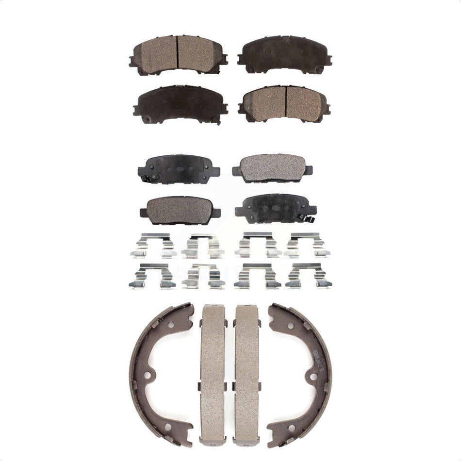 Front Rear Semi-Metallic Brake Pads And Parking Shoes Kit For 2014 INFINITI Q50 Base Premium Hybrid KFN-100520 by Transit Auto