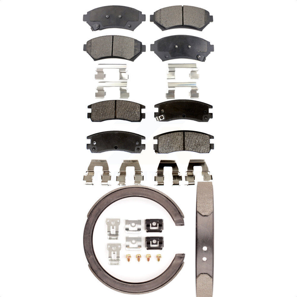 Front Rear Semi-Metallic Brake Pads And Parking Shoes Kit For 2002-2004 Pontiac Montana FWD with Disc rear brakes KFN-100540 by Transit Auto