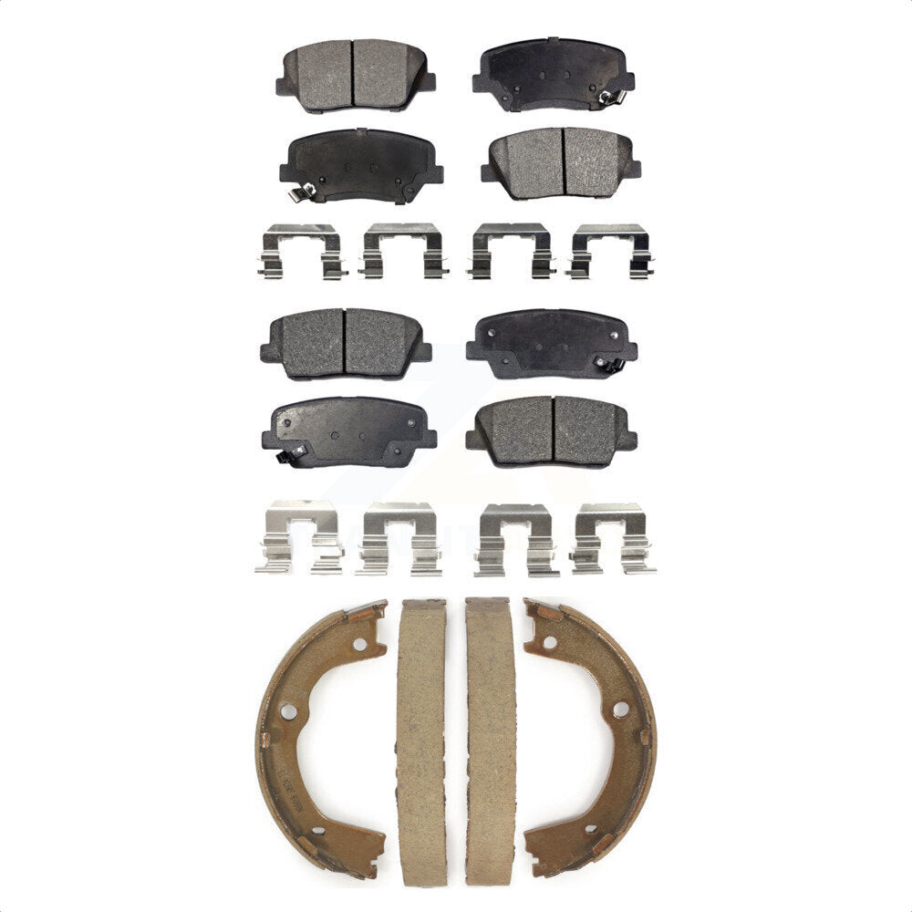 Front Rear Semi-Metallic Brake Pads And Parking Shoes Kit For Kia Sorento Hyundai Santa Fe KFN-100636 by Transit Auto