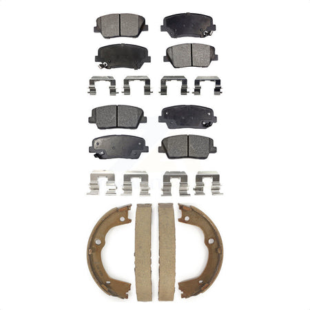 Front Rear Semi-Metallic Brake Pads And Parking Shoes Kit For Kia Sorento Hyundai Santa Fe KFN-100636 by Transit Auto