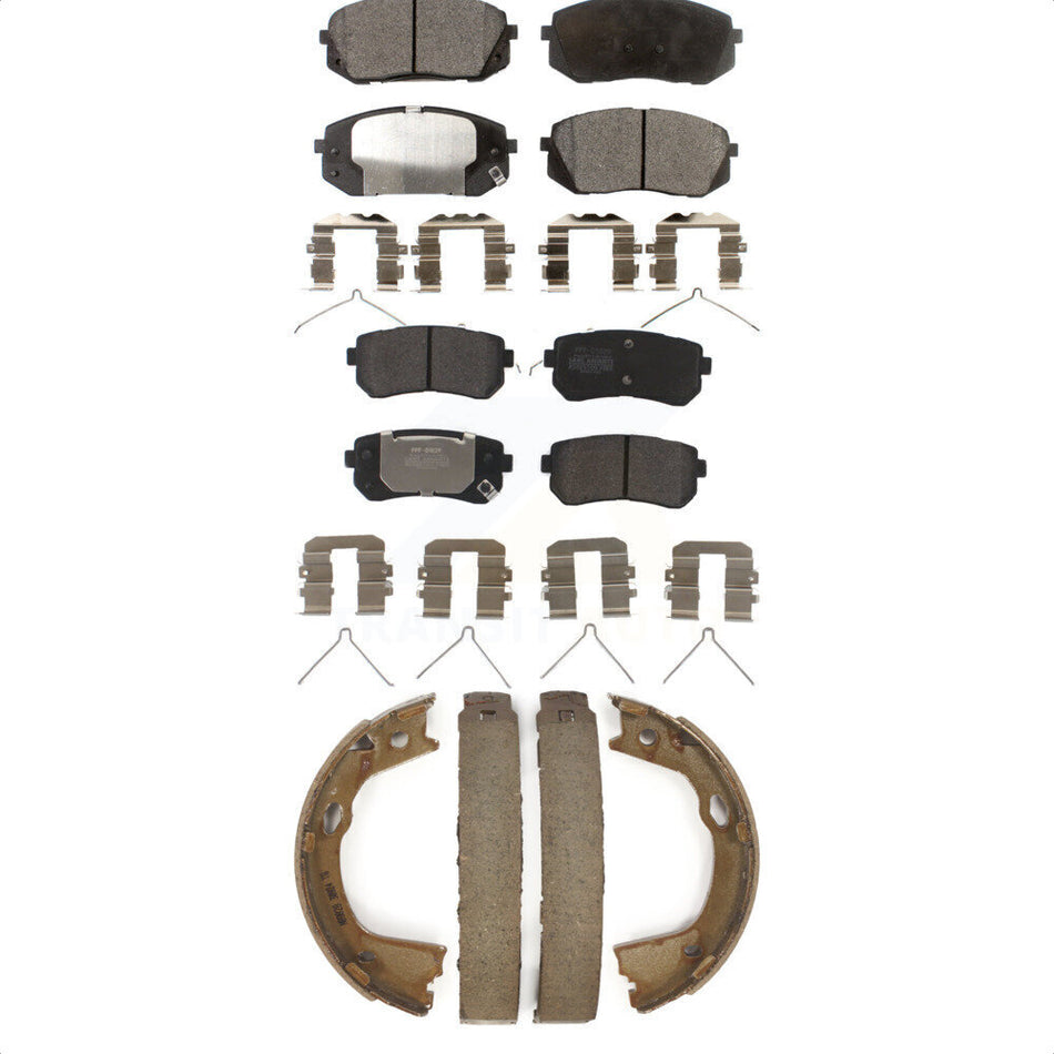 Front Rear Semi-Metallic Brake Pads And Parking Shoes Kit For 2016 Kia Optima LX EX 1.6T KFN-100801 by Transit Auto