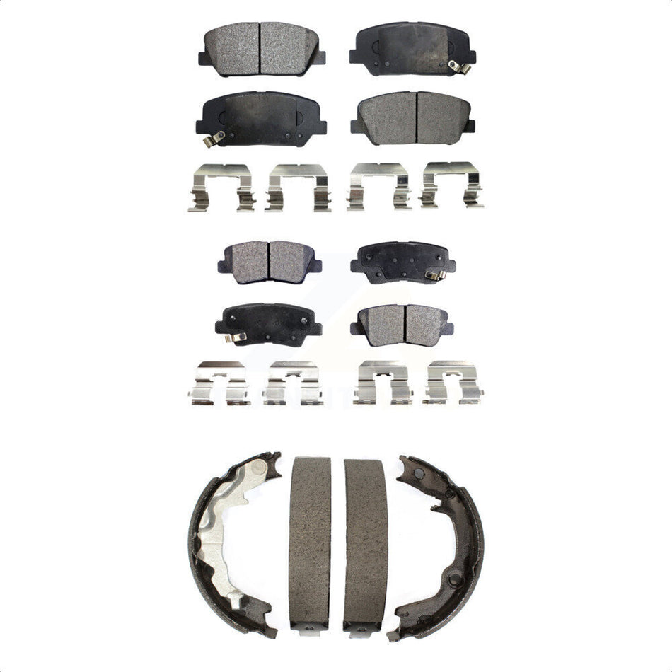 Front Rear Semi-Metallic Brake Pads And Parking Shoes Kit For 2014 Kia Forte Koup SX KFN-100808 by Transit Auto