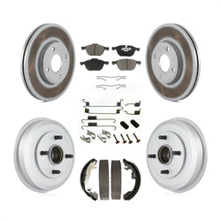 Front Rear Coated Disc Brake Rotors Ceramic Pads And Drum Kit (7Pc) For 2005-2007 Ford Focus Wheel Bearing Includes KGC-101922