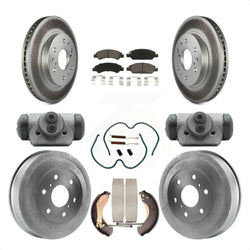 Front Rear Coated Disc Brake Rotors Ceramic Pads And Drum Kit (9Pc) For 2009-2009 Chevrolet Silverado 1500 GMC Sierra Except Vehicles Using Hold Down Pins With 6400 Lb GVW KGC-102093